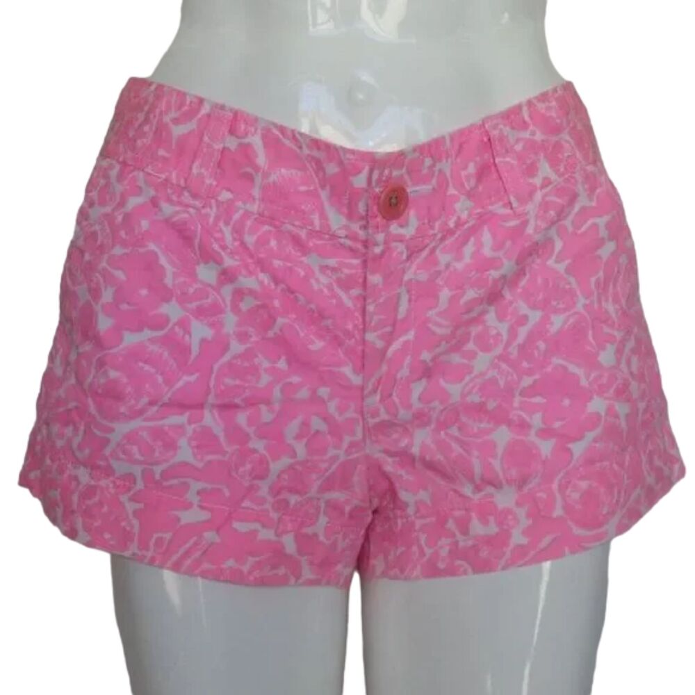 LILLY PULITZER Shorts, 4, Walsh, Bold Pink/White Seashells/Lobster, Low rise